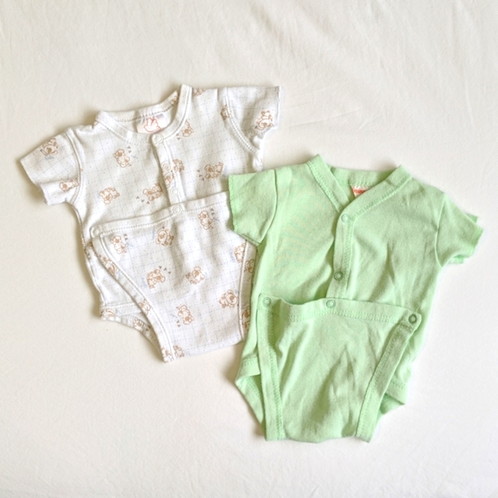 Vtg Baby’s Own Snugabye Kimono Diaper Shirt Bodysuit Lot Puppy Green 3M 3 Months